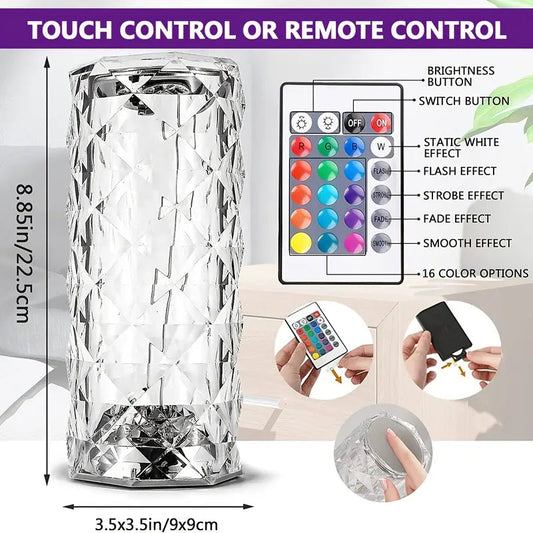 Rose Crystal Diamond Touch Lamp – 16 Colors Swap With Remote Control