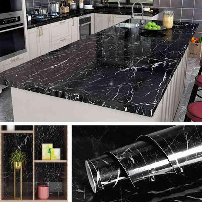 Self Adhesive Black & White Marble Sheet for Kitchen / Waterproof Anti Oil & Heat Resistant Wallpaper Sheet (2 Feet x 6.5 feet)
