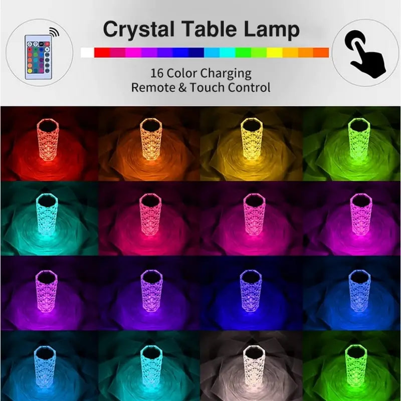 Rose Crystal Diamond Touch Lamp – 16 Colors Swap With Remote Control