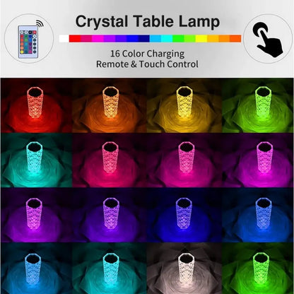 Rose Crystal Diamond Touch Lamp – 16 Colors Swap With Remote Control