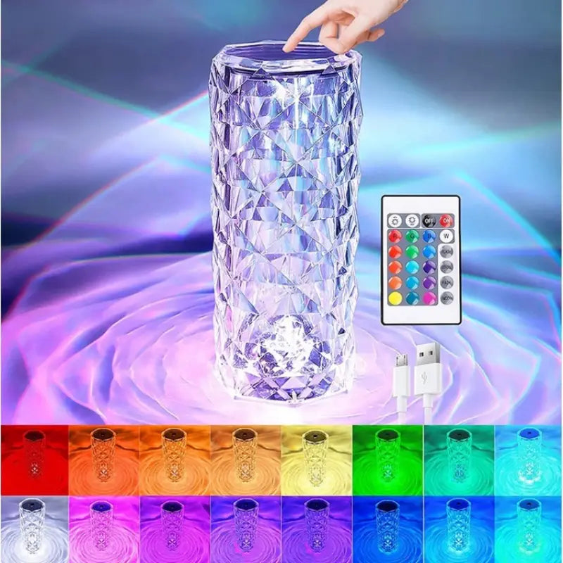 Rose Crystal Diamond Touch Lamp – 16 Colors Swap With Remote Control