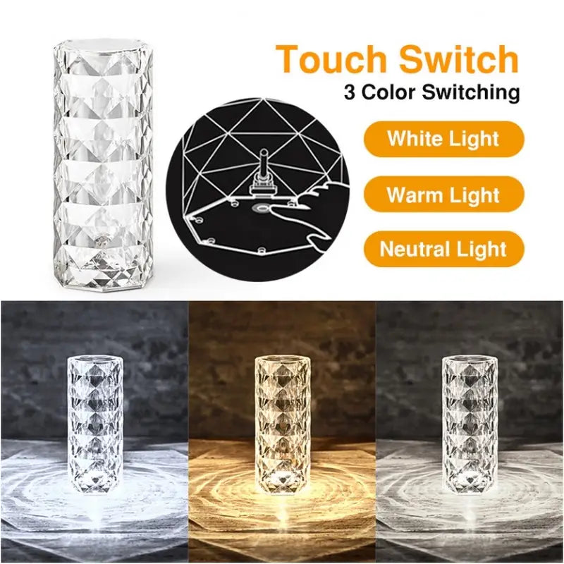 Rose Crystal Diamond Touch Lamp – 16 Colors Swap With Remote Control