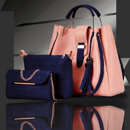 3-Piece Women’s Handbag Set – Stylish Tote Bag with Shoulder Pouch & Chain Clutch