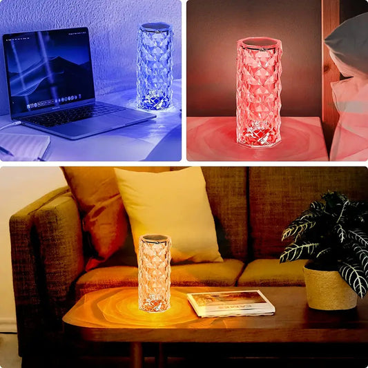 Rose Crystal Diamond Touch Lamp – 16 Colors Swap With Remote Control