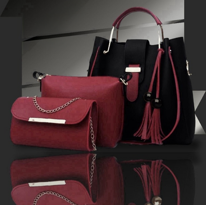 3-Piece Women’s Handbag Set – Stylish Tote Bag with Shoulder Pouch & Chain Clutch