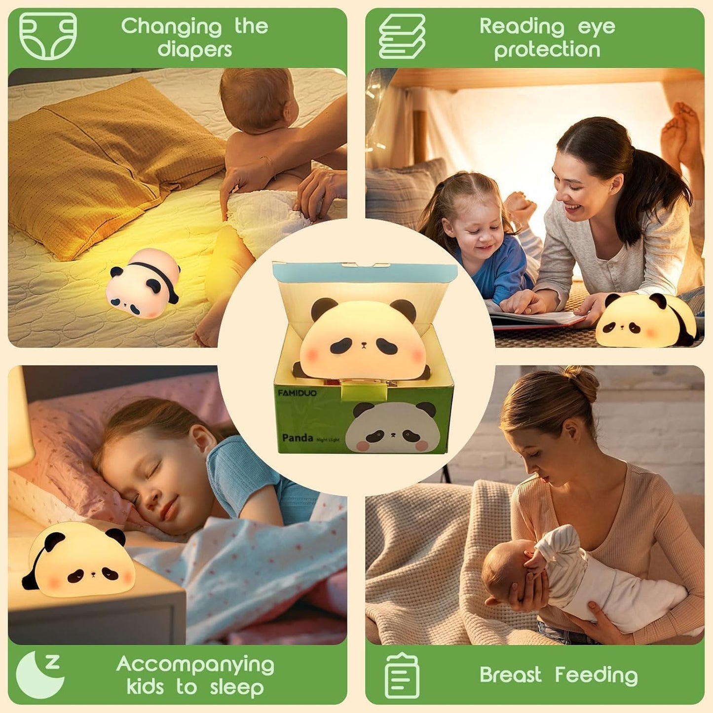 Rgb Panda Lamp Cute Rechargeable Sleeping Panda Night Light Silicone Nursery Lamp With Seven Color Changing