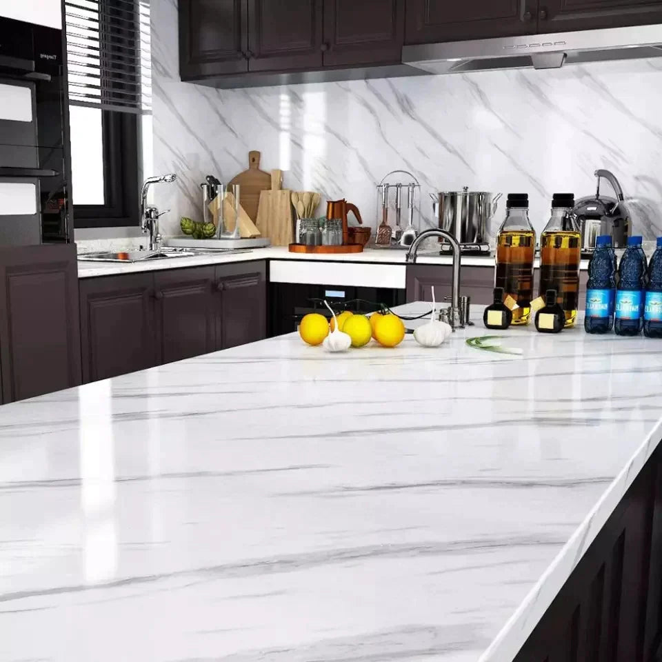 Self Adhesive Black & White Marble Sheet for Kitchen / Waterproof Anti Oil & Heat Resistant Wallpaper Sheet (2 Feet x 6.5 feet)