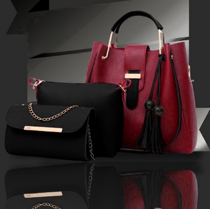 3-Piece Women’s Handbag Set – Stylish Tote Bag with Shoulder Pouch & Chain Clutch