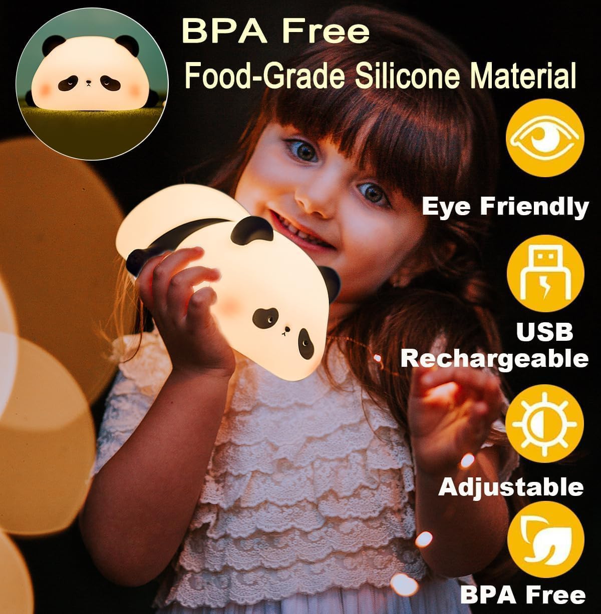 Rgb Panda Lamp Cute Rechargeable Sleeping Panda Night Light Silicone Nursery Lamp With Seven Color Changing