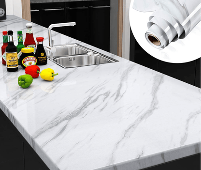 Self Adhesive Black & White Marble Sheet for Kitchen / Waterproof Anti Oil & Heat Resistant Wallpaper Sheet (2 Feet x 6.5 feet)