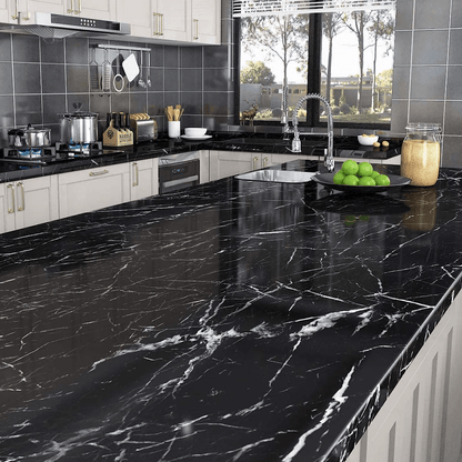 Self Adhesive Black & White Marble Sheet for Kitchen / Waterproof Anti Oil & Heat Resistant Wallpaper Sheet (2 Feet x 6.5 feet)